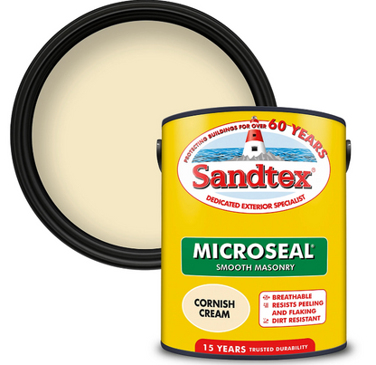 Sandtex Microseal | Smooth Masonry Paint | Cornish Cream | 5 Litre