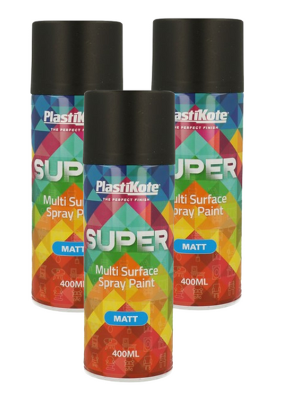 Plasti-Kote SUPER Interior and Exterior Spray 400ml MATT BLACK