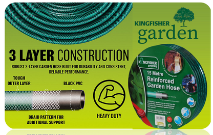 Kingfisher Garden Hose | Reinforced Reel | 15m Length | 3 Layered Construction