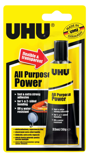 UHU All Purpose Power Water Resistant Glue 33ml Blister Pack