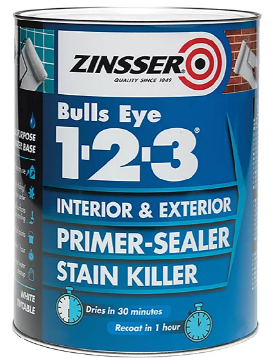 Zinsser Bulls Eye 1-2-3 | Interior & Exterior | Primer, Sealer & Stain Killer | 1L