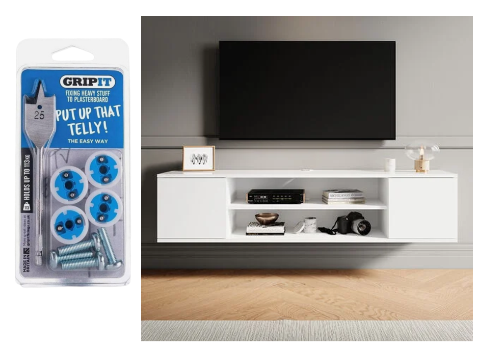 Gripit GRIP IT TV Plasterboard Fixings Wall Bracket Holds 113kg