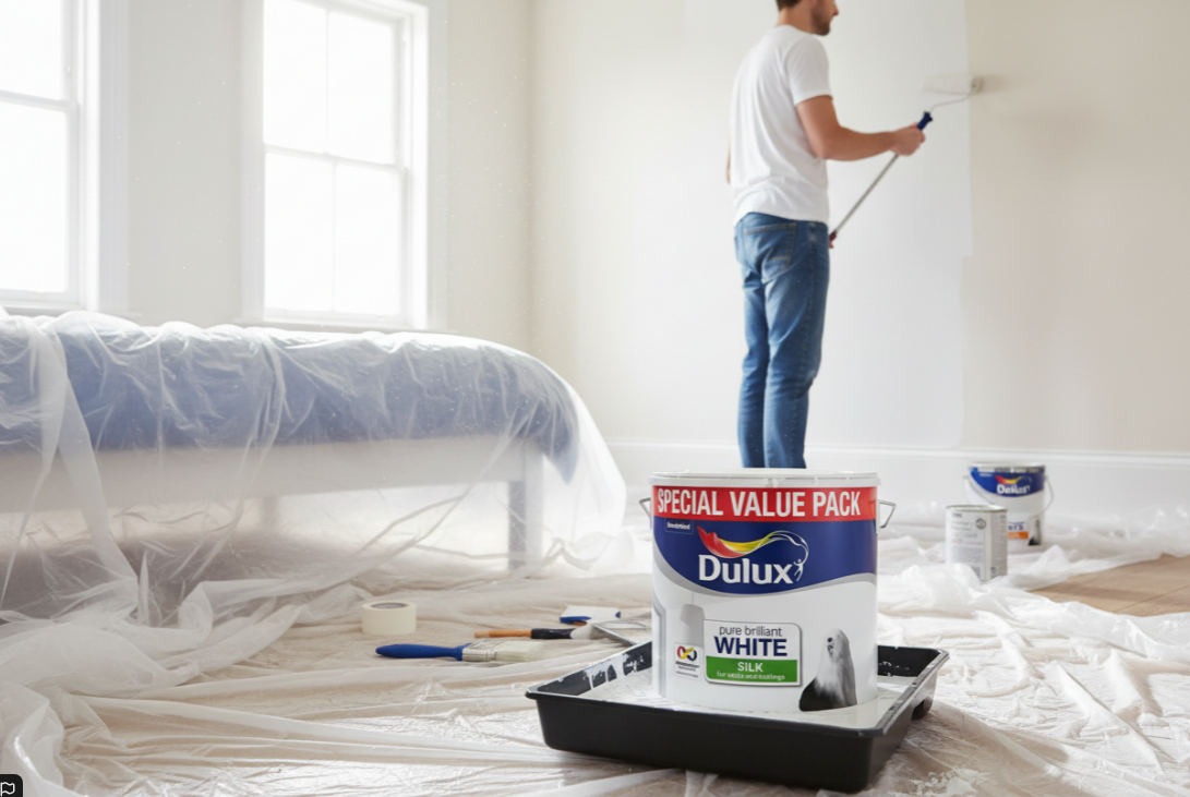 Dulux Silk Emulsion Paint 3L White | Walls & Ceilings | Wipable Finish