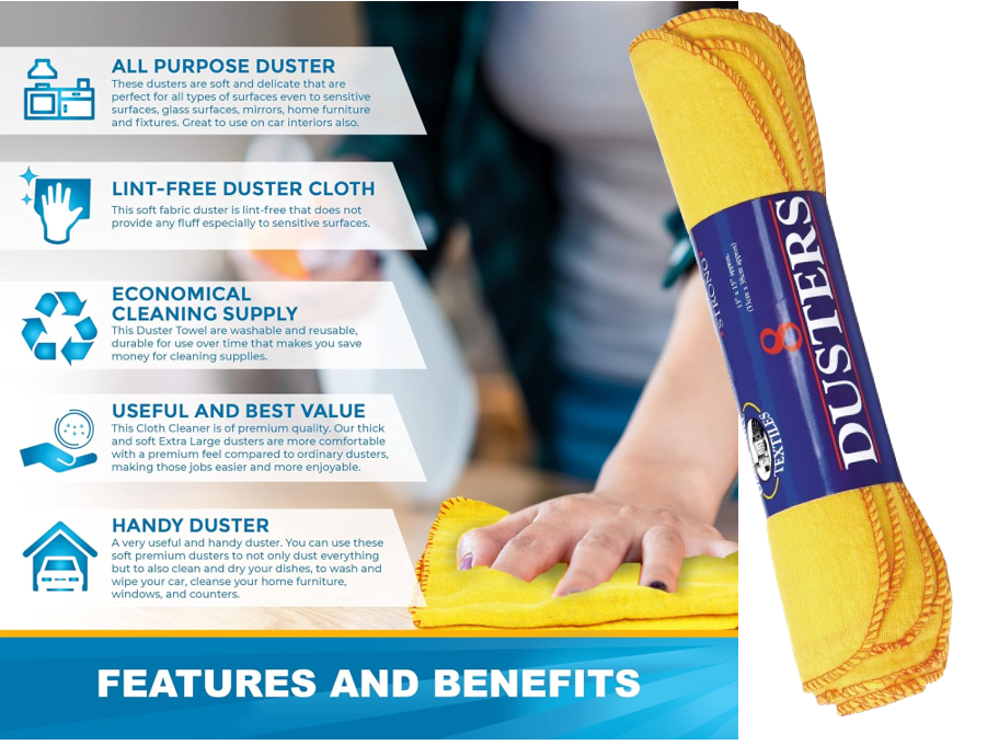 Yellow Duster 28 x 30cm (Pack of 8)