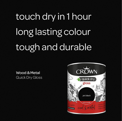 Crown Quick Dry Gloss Paint Jet Black 750Ml, Wood, Metal Int/Ext