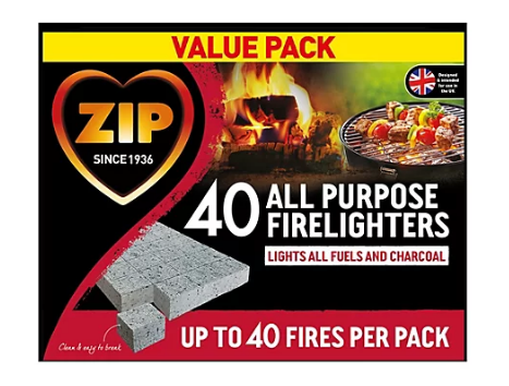 Zip Firelighters All purpose Fire Starter Cubes | Value Pack | 1 x 40 Pack