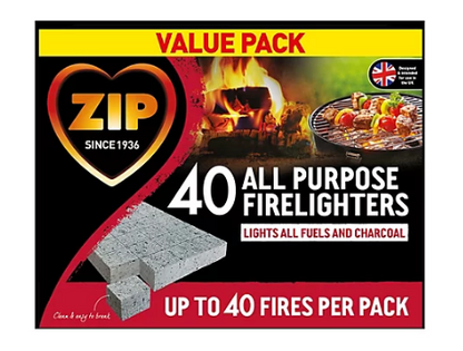 Zip Firelighters All purpose Fire Starter Cubes | Value Pack | 1 x 40 Pack