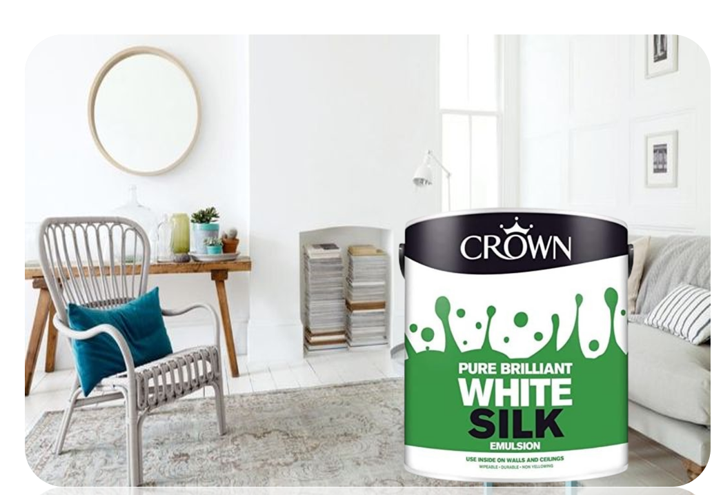 Crown Paint | Silk Emulsion | Interior Walls and Ceilings | Pure Brilliant White | 2.5L