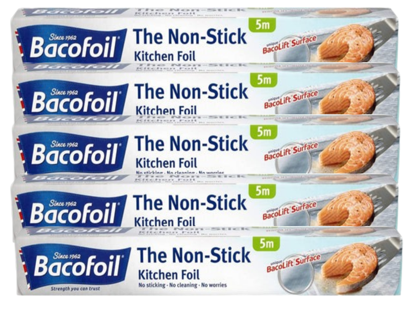 Bacofoil Kitchen, Non-stick Kitchen Foil 300mm x 5m (5 Pack Bundle)