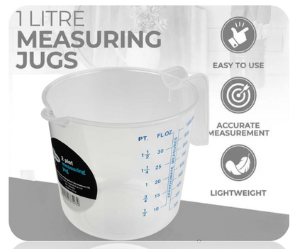 Chef Aid Plastic 1L / 2 Pint Measuring Jug | 2 Side Measuring Increments