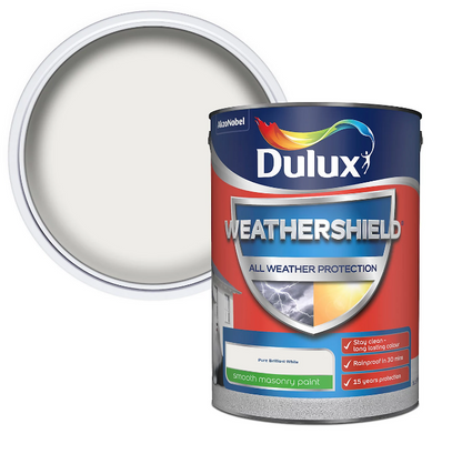 Dulux Weathershield Pure Brilliant White Smooth Matt Masonry Paint, 5L