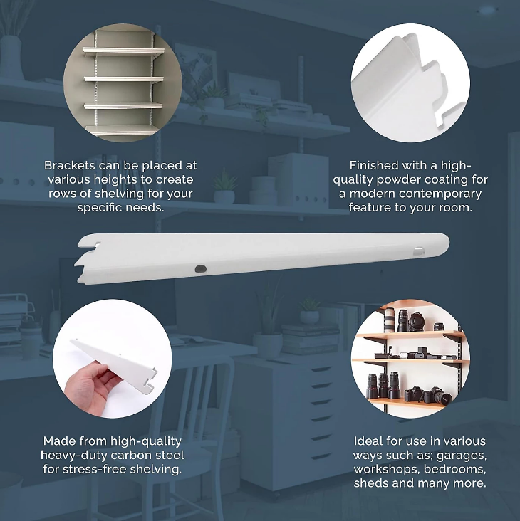 Blue Canyon Adjustable Shelf Brackets | White | Twin Slot | 47cm