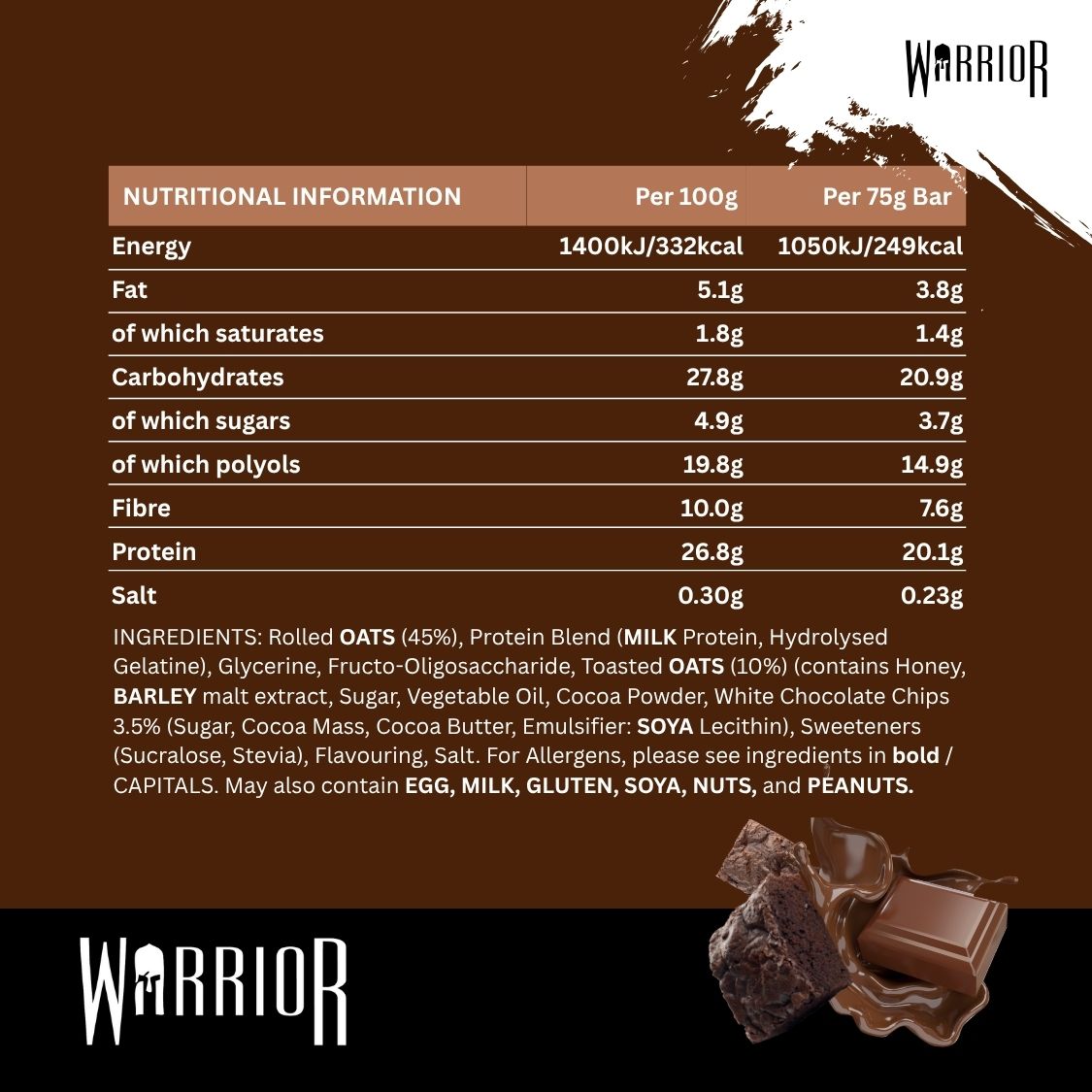 Warrior RAW Protein Bar | 12 x 75g Bars | 20g of Protein Per bar | Chocolate Brownie