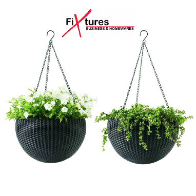 Fixtures Black Rattan Effect Hanging Basket LARGE 25cm x 16cm