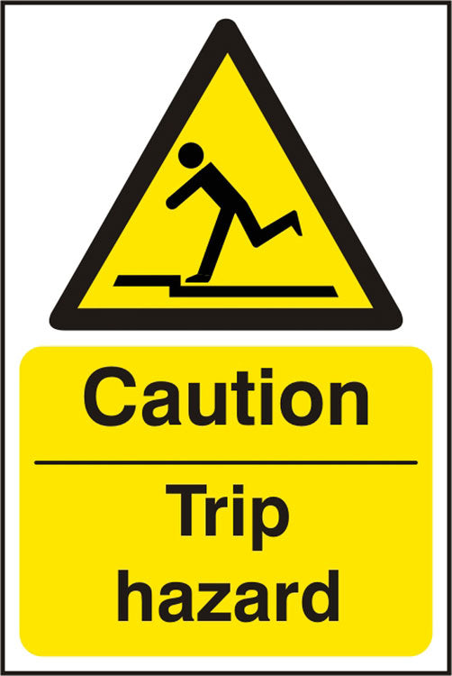 Caution Trip Hazard Sign White/Yellow 200X300mm Box 5's