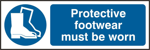 Protective Footwear Must Be Worn Rigid Pvc Sign White/Blue 300X100mm Box 5's