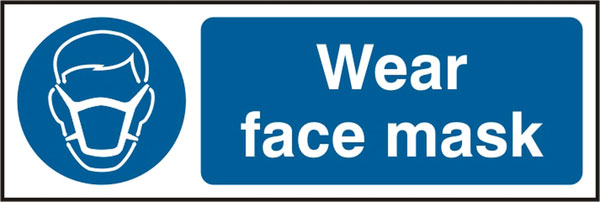 Wear Face Mask Rigid Pvc Sign White/Blue 300X100mm Box 5's