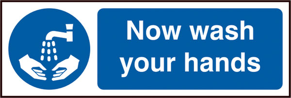 Now Wash Your Hands Sign  White/Blue 300X100mm Box 5's