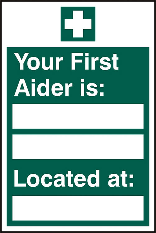 Beeswift First Aider Located Sign Rigin Pvc Green 200X300mm Box 5's