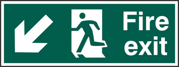 Beeswift Fire Exit Down Left Arrow Sign Rigid Pvc Green 400X150mm Box 5's