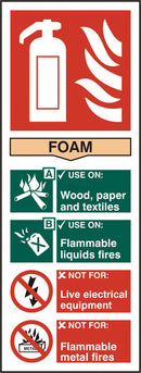 Beeswift Fire Extinguisher Foam Sign Self Adhesive White 82X202mm Box 5's