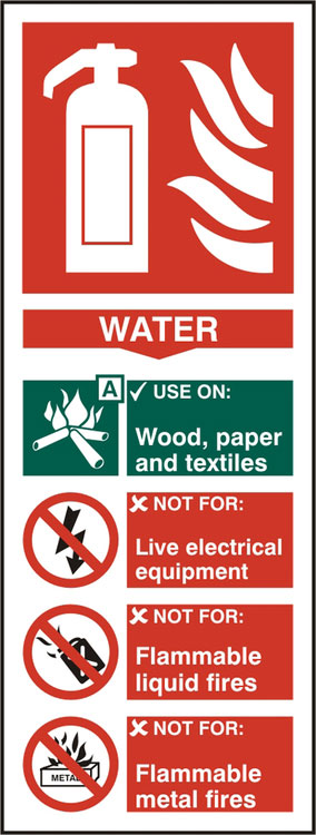 Beeswift Fire Extinguisher Water Sign Self Adhesive White 82X202mm Box 5's