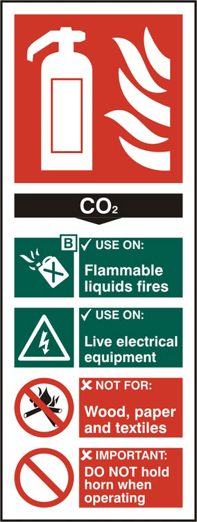 Beeswift Fire Extinguisher Co2 Sign Self Adhesive White 82X202mm Box 5's