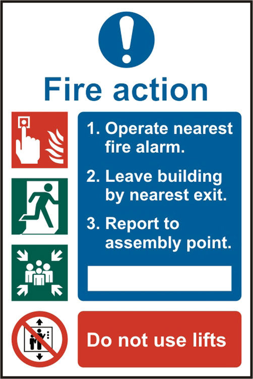 Beeswift Fire Action Procedure Sign Self Adhesive White 200X300mm Box 5's