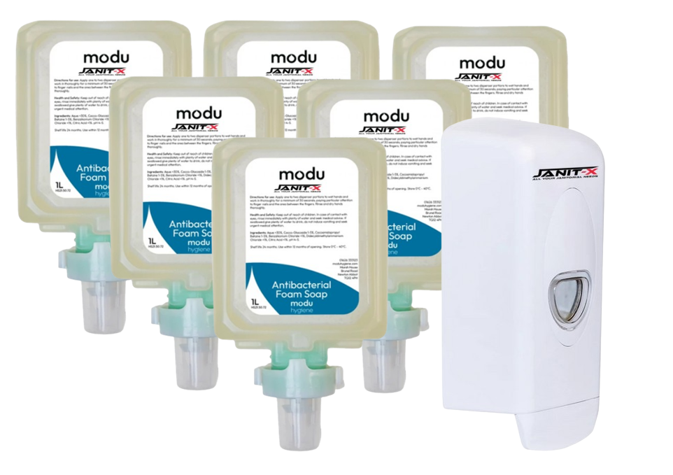 Janit-X MODU 1L Anti-Bacterial Luxury Foam Soap Cartridges for Soap Dispensers - Clear