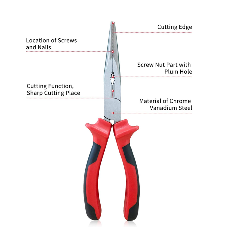 Hilka 8inch Soft Grip Longnose Precision Carbon Steel Pliers