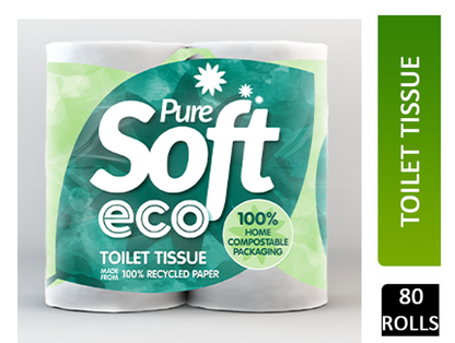 Pure Soft Eco 100% Recycled, Quick Dissolve Toilet Rolls 4 Pack