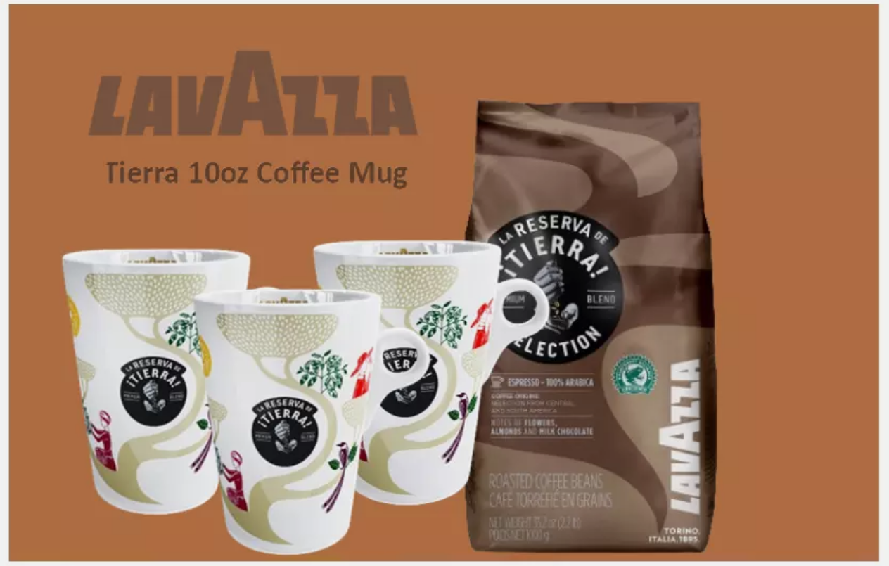 New Lavazza Tierra Coffee Mugs Cups | 10oz 280ml | Tassimo or Nespresso | 4 Pack