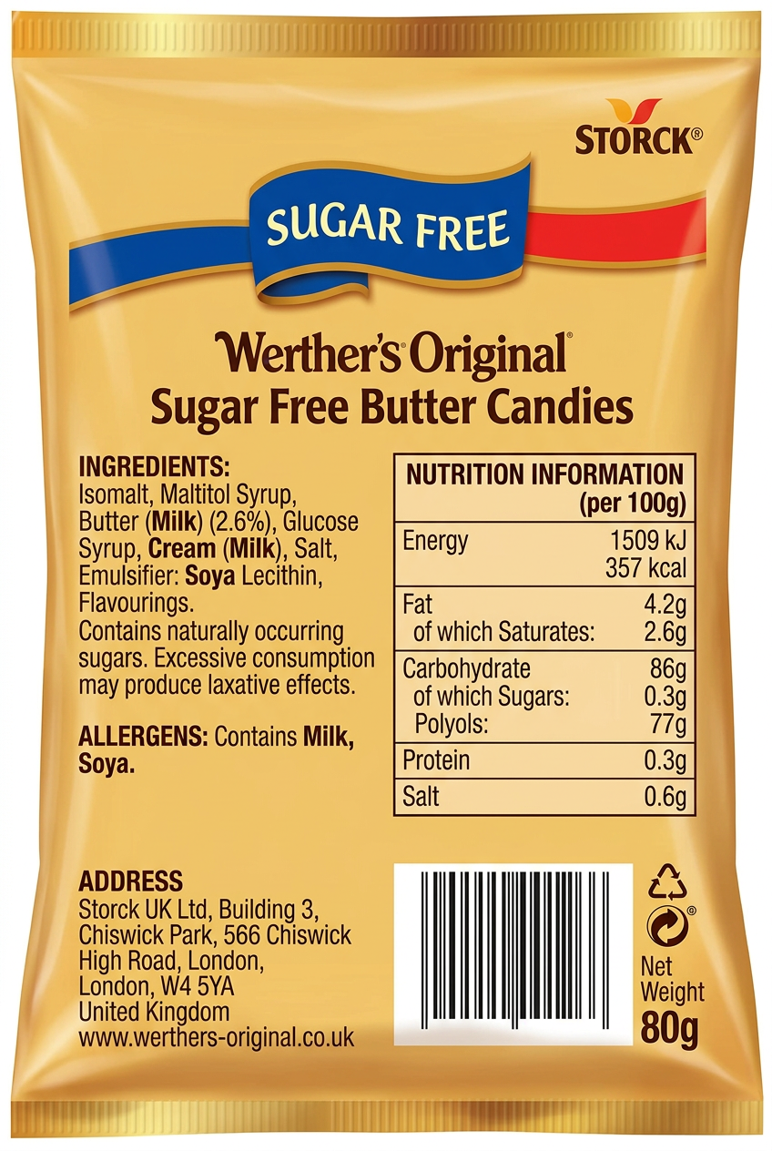 Werther's SUGAR FREE Butter Candies 80g {Wrapped}