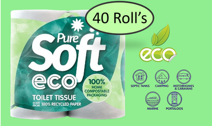 Pure Soft Eco 100% Recycled, Quick Dissolve Toilet Rolls 4 Pack