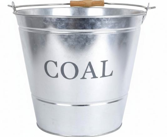 Manor Reproductions | Large Metal Fireside Coal Bucket with Wooden Handle |Galvanised Finish