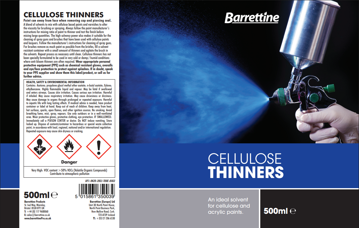 Barrettine Cellulose Thinner | Spray Guns & Brushes | 500ml