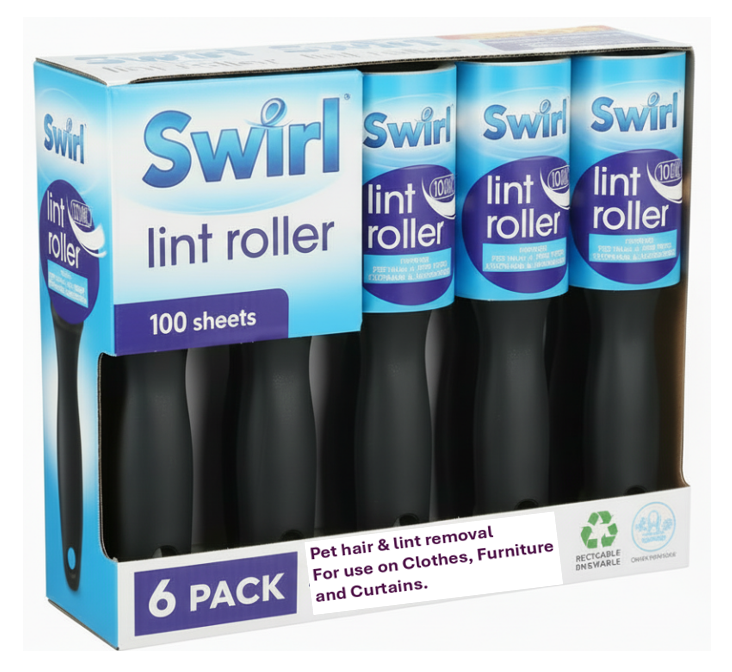 Swirl Lint Roller for Clothes & Furniture | Lint & Pet Hair Remover Brush | 100 Sheets | Pack of 2
