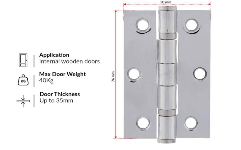 Securit Chrome Polished Butt Hinges 75mm(3") S4302 | 4 Piece Set