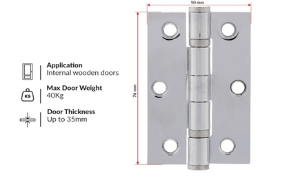 Securit Chrome Polished Butt Hinges 75mm(3") S4302 | 4 Piece Set