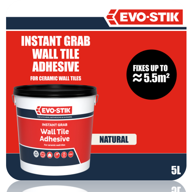 Evo-Stik Wall Tile Adhesive | Instant Grab | Multi Surface| 5L Tub