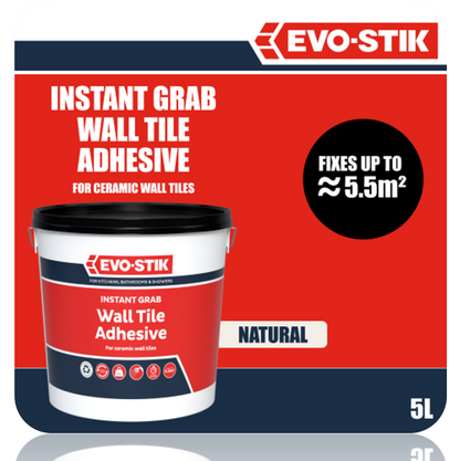 Evo-Stik Wall Tile Adhesive | Instant Grab | Multi Surface| 5L Tub