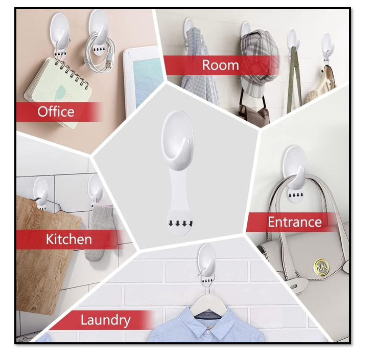 Securit 2-Packs 4pcs Large Hooks with Adhesive Strips | Damage-Free Remove | Upto 2kg