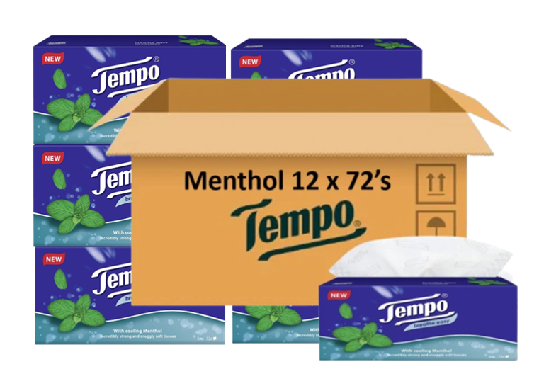 Tempo Strong, Soft & Breathable Menthol Tissues 12 x 3ply 72’s