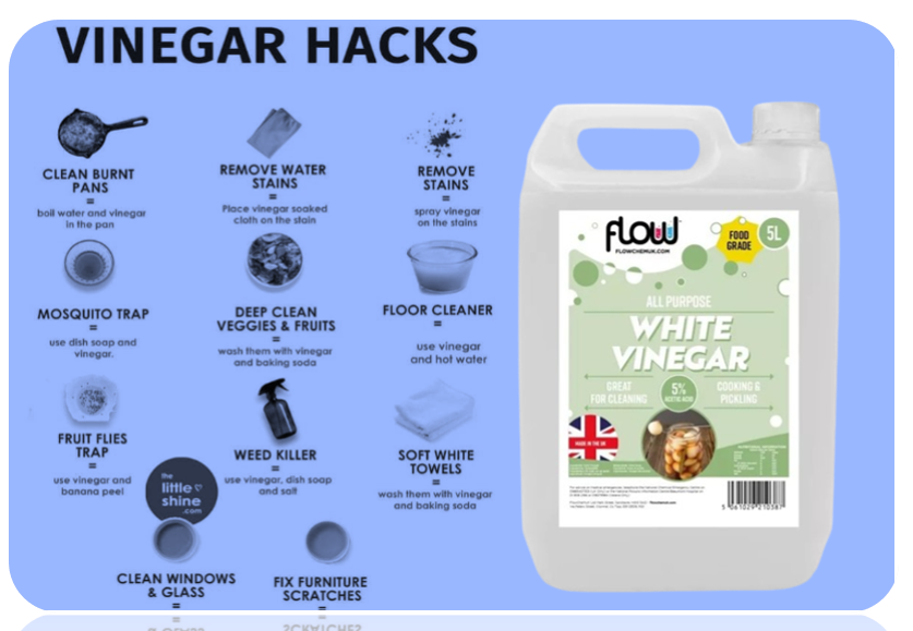 Flow Foodgrade White Vinegar Cleaner Limescale Remover Weed Killer 1 litre