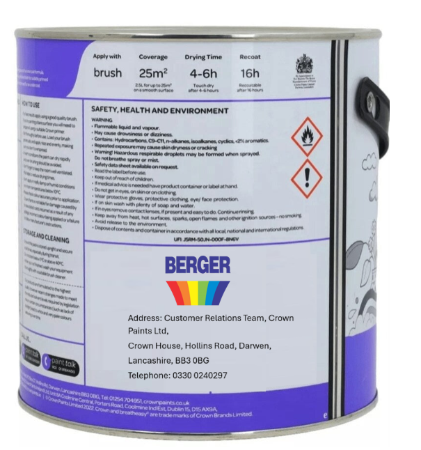 Berger {Crown Paints} Satin Sheen | Brilliant White | 1 x 1L