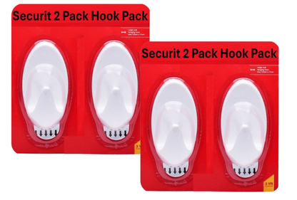 Securit 2-Packs 4pcs Large Hooks with Adhesive Strips | Damage-Free Remove | Upto 2kg