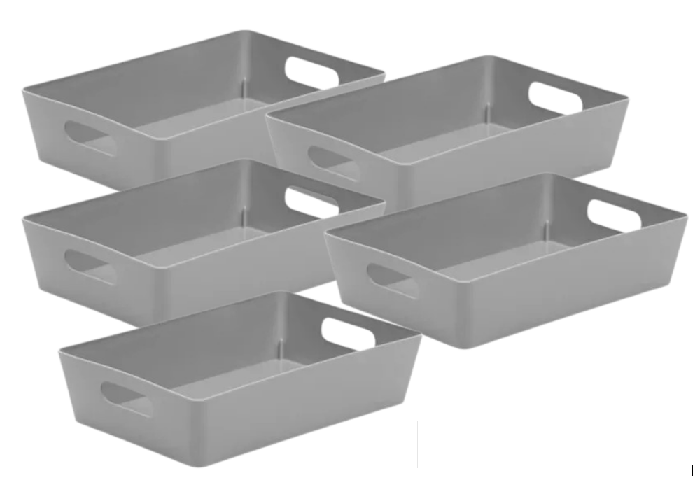 Wham Grey Rectangular Studio Basket 4.01 | 5 Pack Bundle | Shelf or Drawer Storage Basket