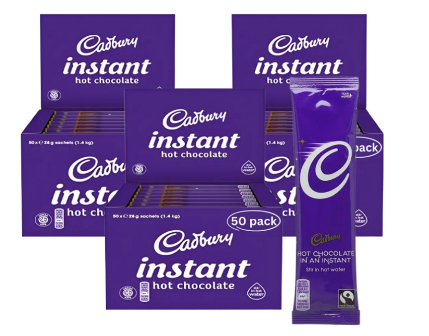 Cadbury Fairtrade Hot Chocolate Instant Sticks 150x 28g | Add Water (3 Pack of 50)
