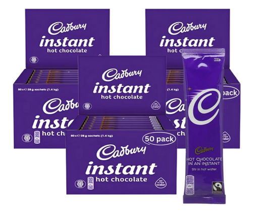 Cadbury Fairtrade Hot Chocolate Instant Sticks 150x 28g | Add Water (3 Pack of 50)