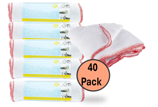 100% Cotton Basic Dishcloths 8-Pack Trimmed in Red | 5 Pack Bundle | 40 x Dishcloths
